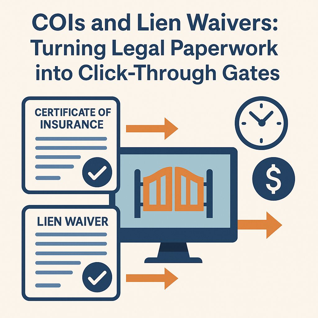 COIs and Lien Waivers: Turning Legal Paperwork into Click-Through Gates